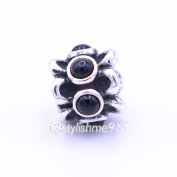Authentic PANDORA Sterling Silver Forget Me Not Onyx Charm - 790470O - Picture 8 of 10